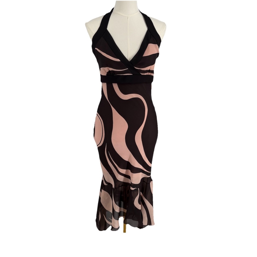 Vintage Y2K Charlotte Russe Halter Midi Dress Medium‎ Asymmetric Mod Disco USA